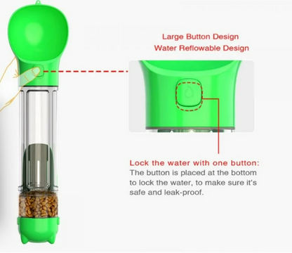 🐶 4-in-1 Pet Travel Water Bottle – Hydration, Snacks & Clean-Up Made Easy